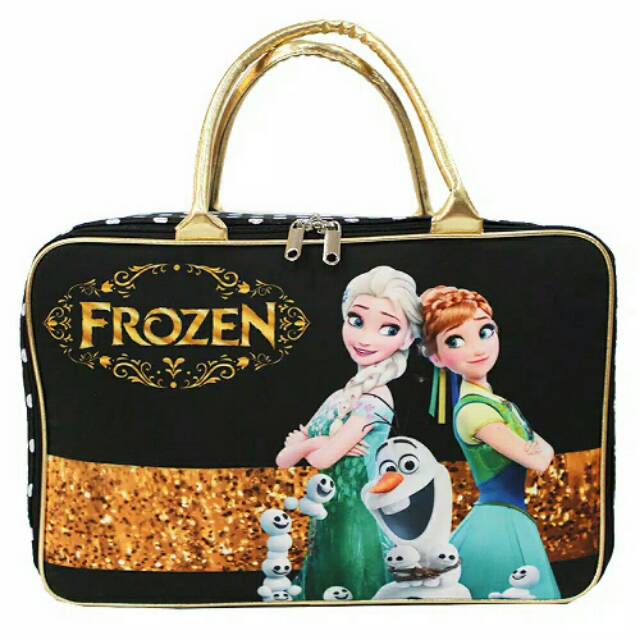 Tas Travel Jinjing Koper Serbaguna Anak Frozen Olaf Elsa Anna Gold Hitam Murah