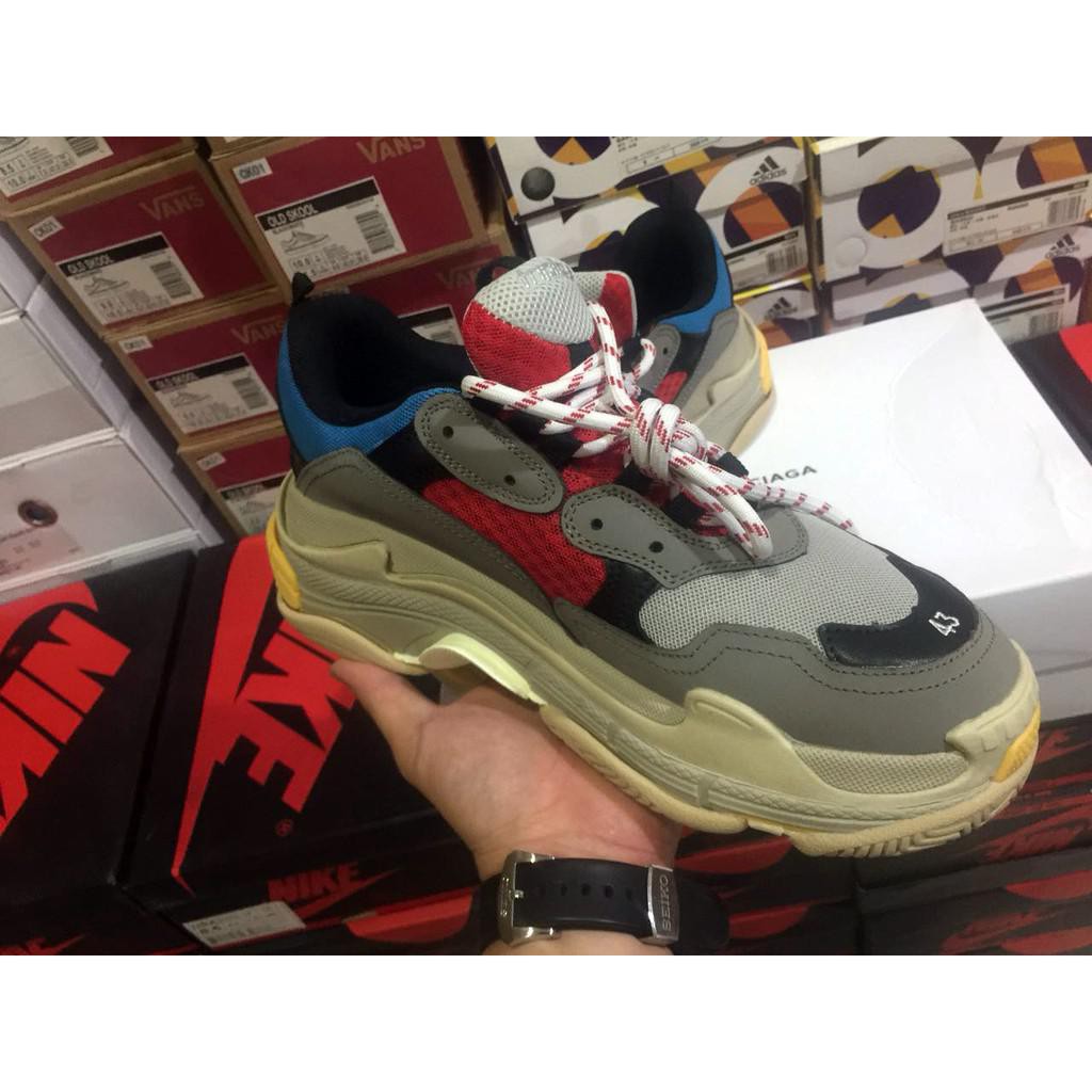 BALENCIAGA TRIPLE S GREY RED BLUE PK, REAL PIC.