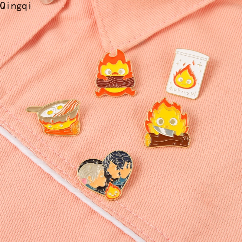 Bros Pin Enamel Desain Kartun Anime Demon Fire Castle Calcifer Untuk Fans