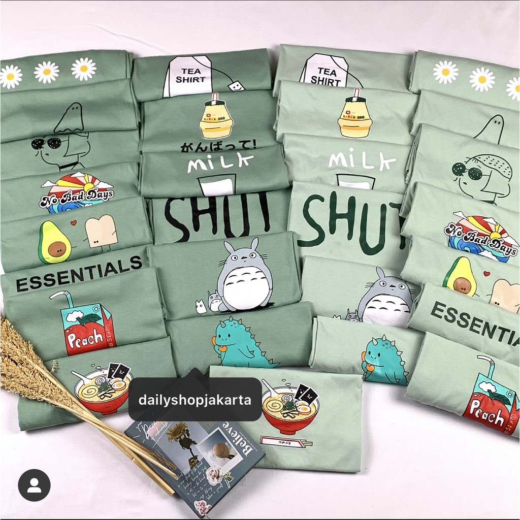 KAOS WANITA SAGE GREEN TSHIRT | BAJU KAOS HIJAU TUMBLR TEE MINT TOTORO DINO FLOWER MATCHA OVERSIZE