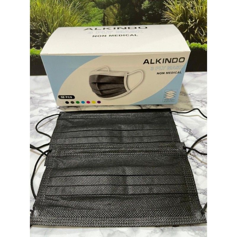 Masker Hitam Alkindo Masker Hitam Telinga Isi 50pcs 1box