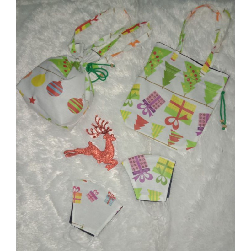 Tas serut/Tas pouch/Tas Snack/Masker Motif natal