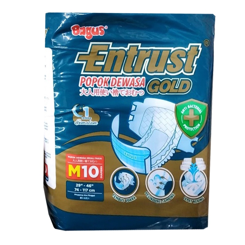 Bagus Entrust Gold M10 Popok Dewasa Plester Perekat M 10 Diapers Orang Tua Diaper Popok Perekat M 10pcs Baggus Entrus