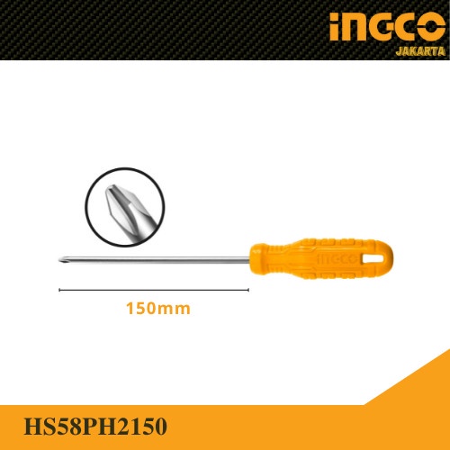 Obeng Plus Gagang Fiber (6&quot;/150mm)Slotted Screwdriver INGCO HS58PH2150