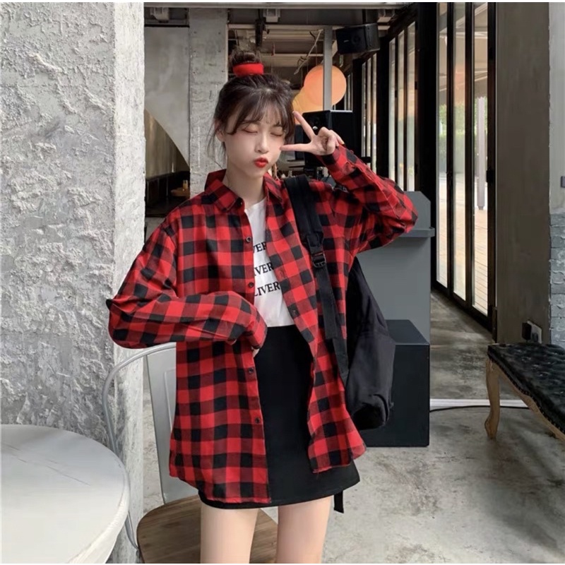 Ready JC- Kemeja Kotak Besar / kemeja Oversize wanita / Kemeja Oversize korea