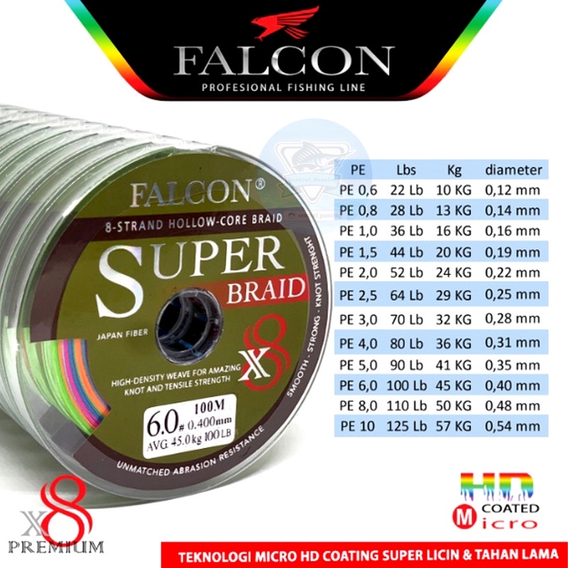 SENAR PE FALCON SUPER BRAID X8 ( MULTICOLOR )