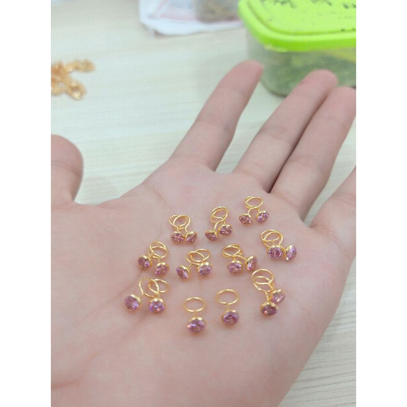 ANTING TOGE MATA PINK PERAK 925 LAPIS MAS 24K 0,5 GR