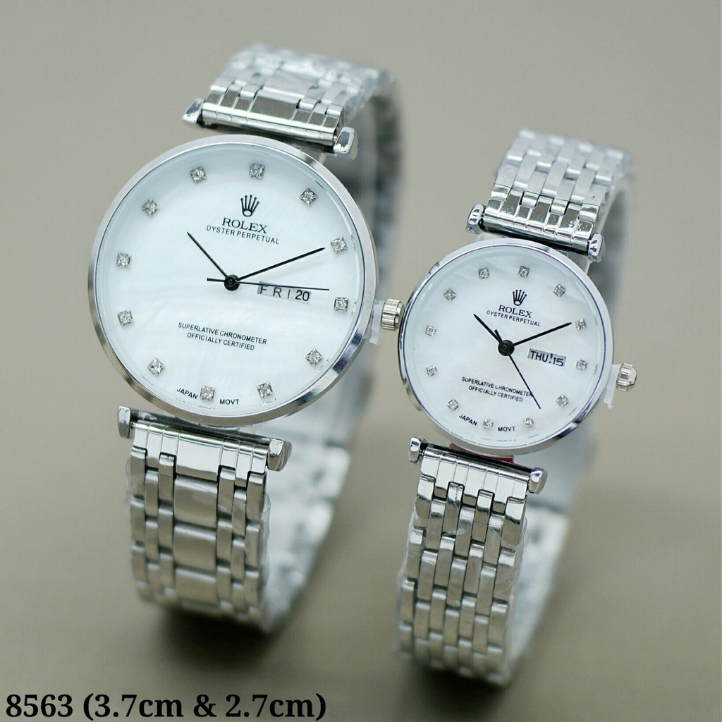 Jam Tangan Couple Rolex Original C62501A Tali Rantai Tanggal Hari Aktif Free Box Rolex &amp; Baterai