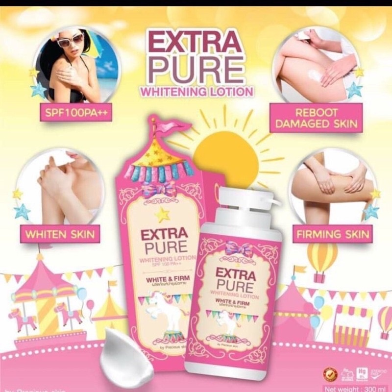 EXTRA PURE GLUTA WHITE Body Lotion SPF100 PA++ / Body &amp; Face Soap 80gr Sabun Batang (Precious Skin Whitening Handbody / Bodylotion / Lotion / Pemutih Badan 300ml