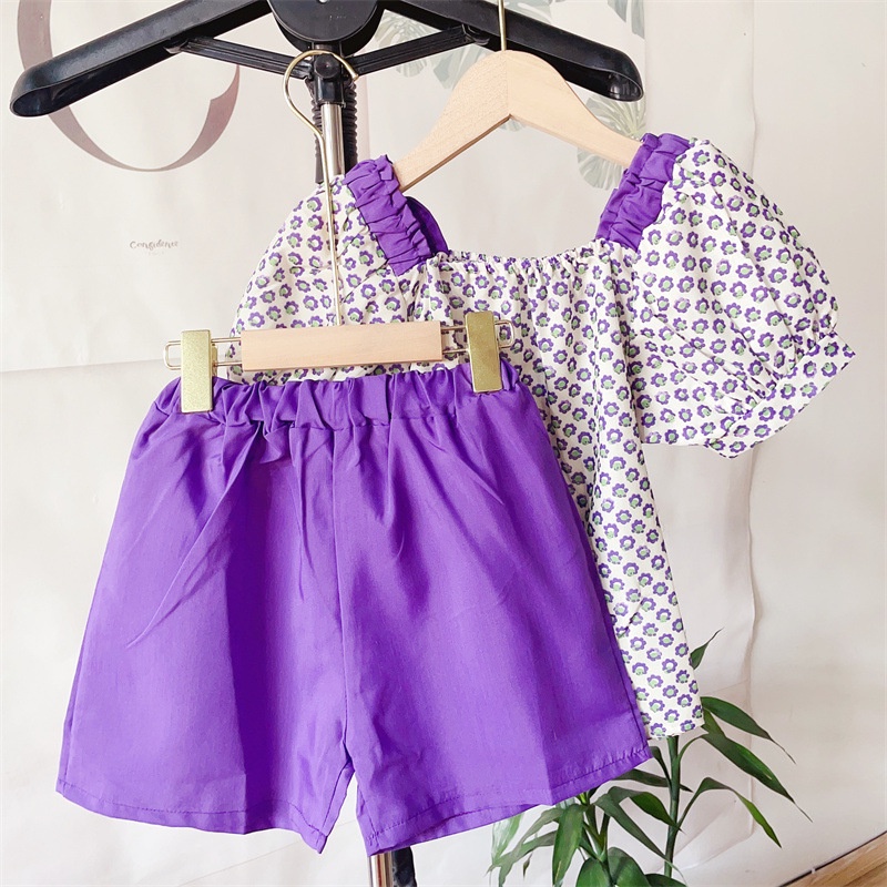 babyfit PILOW baju setelan anak perempuan lengan puff katun celana pendek import al-723