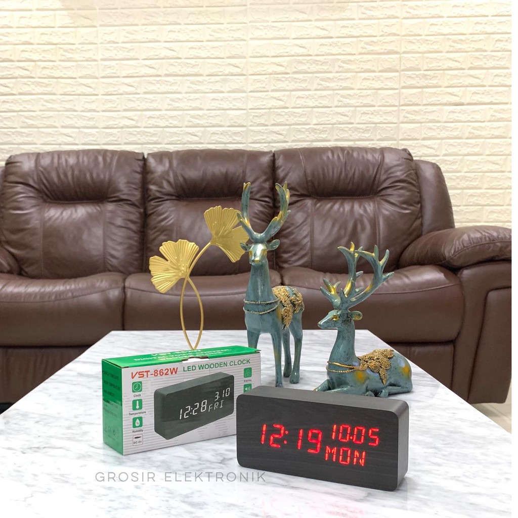 Jam Meja Kayu Digital Led Weker / Wood Digital Alarm Clock Dekorasi Rumah Souvenir VST 862
