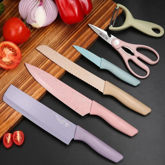 Pisau Set 6in1 / Pisau Set Warna Warni / Pisau Set Stainless Steel