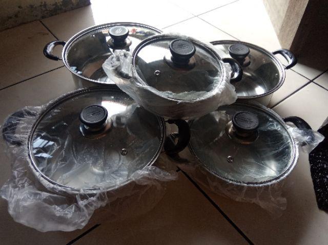 [disiniaja] [panci 5 Susun] Panci Beranak Stainless Steel Tutup Kaca Set Isi 5pcs