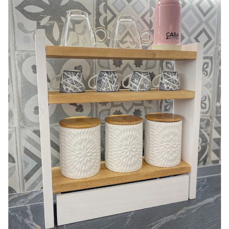 Jual Kitchen Decor Rak Gelas Rak Bumbu Rak Kopi Serbaguna Set Laci 35cm