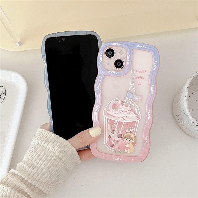 Soft Case Bahan Silikon TPU Warna Gradasi Untuk Compatible for iPhone 14 13 12 11 Pro Max iPhone X Xr Xs Max SE iPhone 8 7 6 6s Plus Gradient Wave Edge Phone Case Soft Silicone Lens All-Inclusive Shockproof TPU Phone Cover