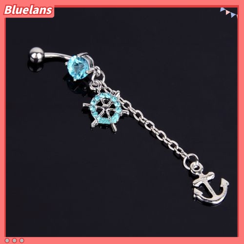 Cincin Tindik Perut Desain Jangkar Roda Aksen Berlian Imitasi Untuk Wanita