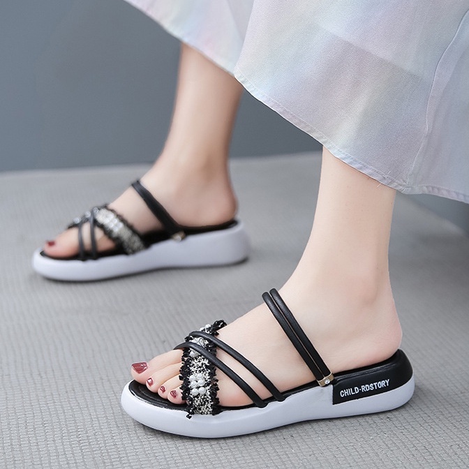 TBIG [COD] Sandal Slip On Wedges Rdstory3 Wanita Sepatu Korea Style Sekolah Kuliah