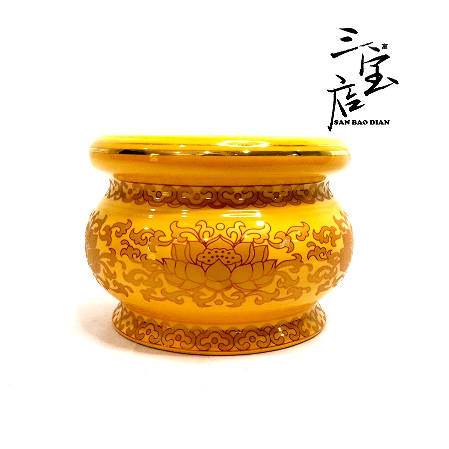 Hiolo keramik bulat 7 inch motif bunga teratai / Tempat Dupa / Tempat Bakar Dupa / Hiolo / hio lou /