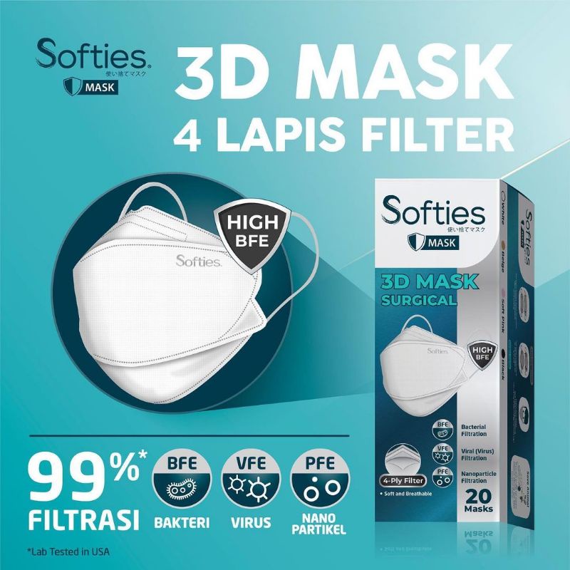 SOFTIES Masker Surgical 3D 4ply KF94 20's Warna Putih