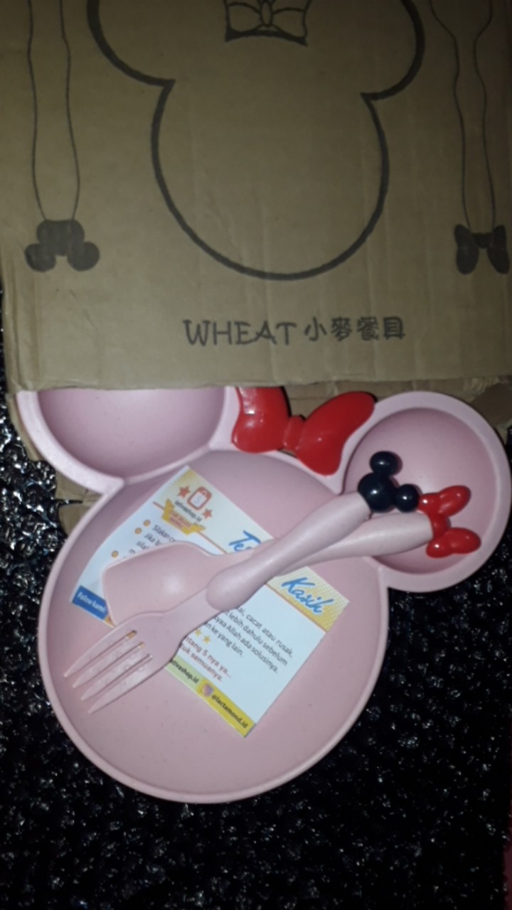 1 Set Mangkok/ Mangkuk/ Piring Minnie + Sendok Garpu