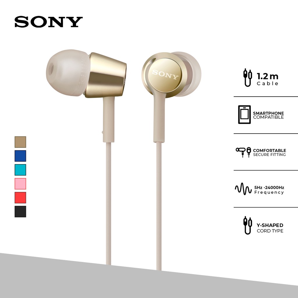 Earphone Sony MDR-EX155AP Wire Headset With Microphone - Gold SONY Earphone Original