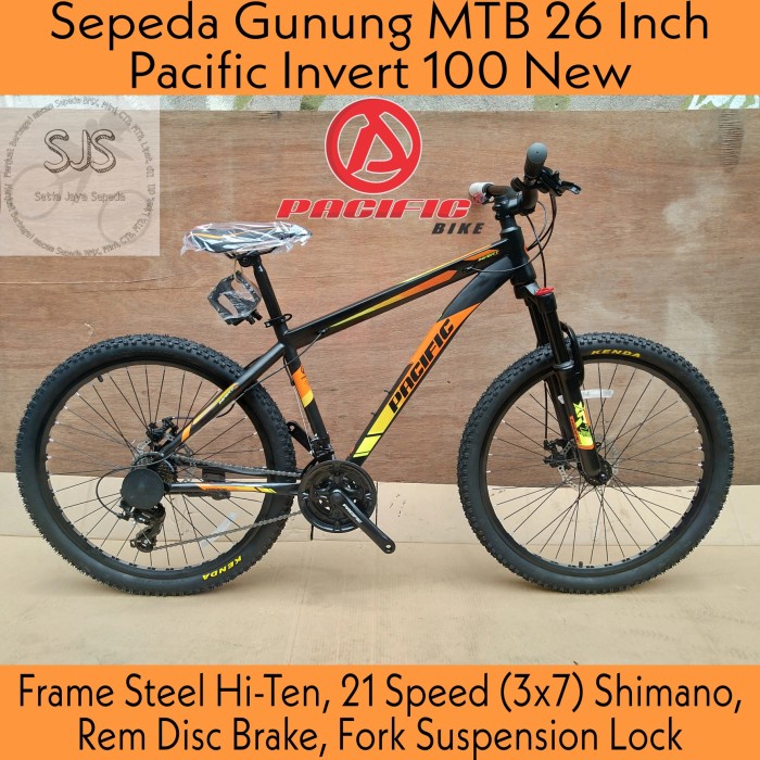 Sepeda Gunung MTB 26 Inch Pacific Invert 100 New Steel Hi-Ten 21 Speed - Noir Orange