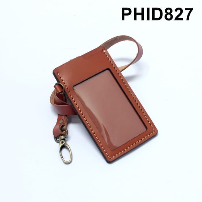 

Gantungan dompet ID card kulit warna tan PHID827 tali id card holder