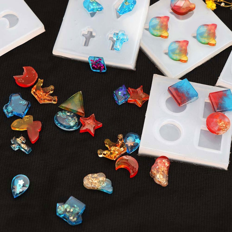 SIY  9Pcs Epoxy Resin Earrings Charms Casting Mould Jewels Shapes Ear Studs Silicone Resin Mold  Mini Earrings Molds Kit Tool