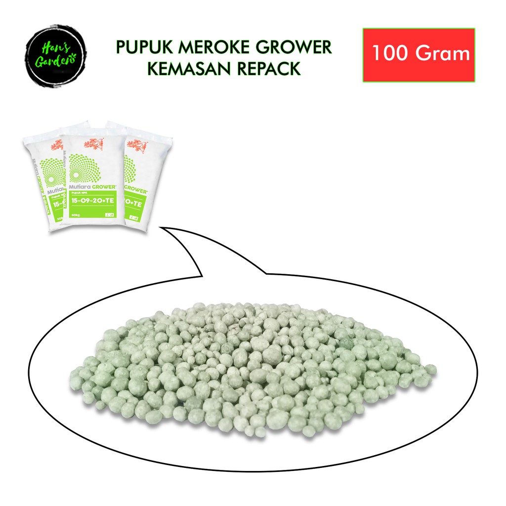 Meroke NPK mutiara grower 15 - 09 - 20 hidroponik grade kemasan 100 gr