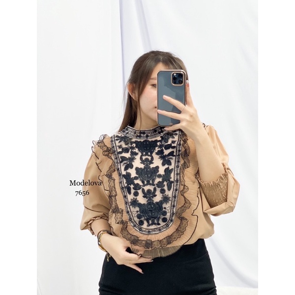 MDLV ~ 7656 STELLY EMBROIDERED TOP ATASAN LENGAN PANJANG CEWEK FASHION IMPORT WANITA