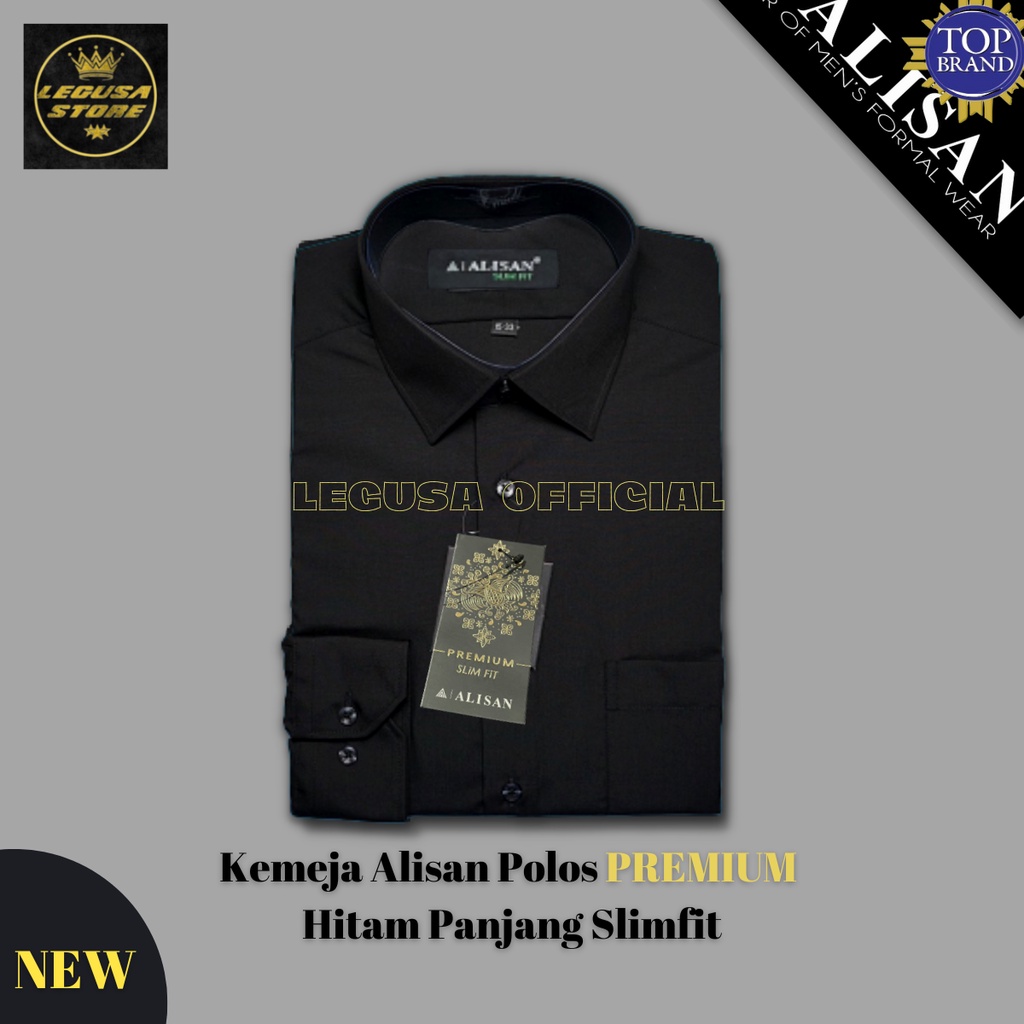 Kemeja Alisan Polos Hitam Lengan Panjang Slimfit PREMIUM / Pundak BATIK