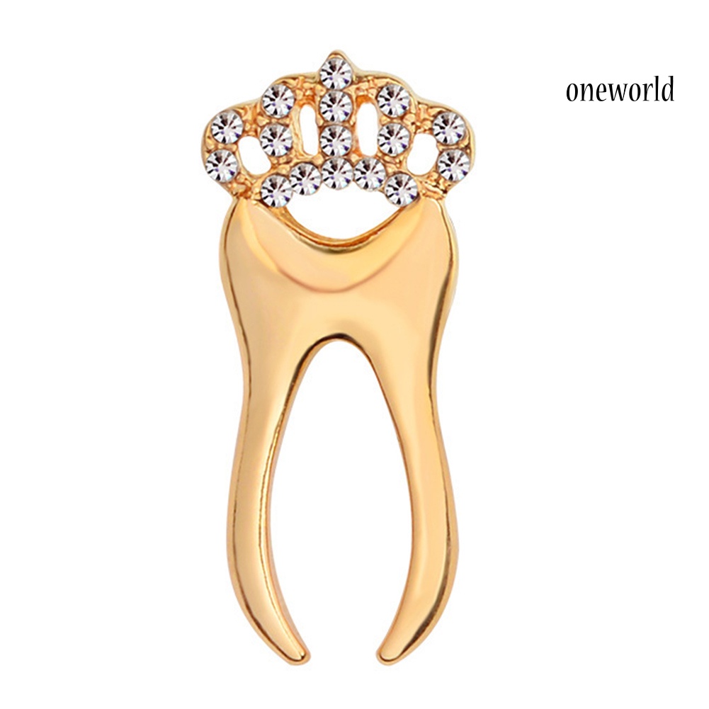 OW@ Cute Unisex Rhinestone Inlaid Crown Tooth Shaped Brooch Pin Shirt Collar Badge