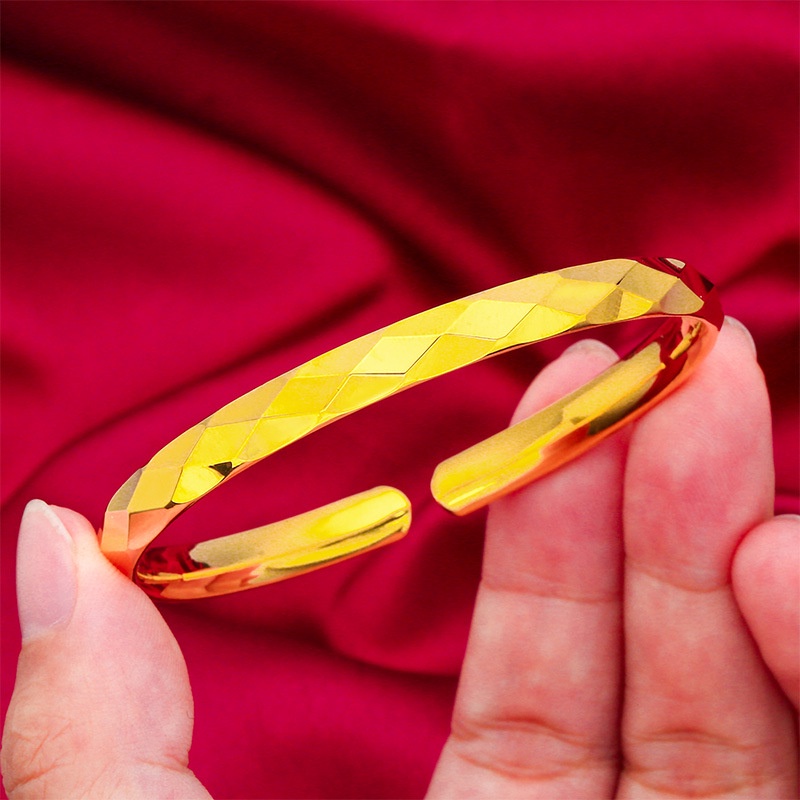 Gelang Lapis Emas Asli Kadar 375 Hias Berlian Cermin Dapat Disesuaikan Untuk Wanita