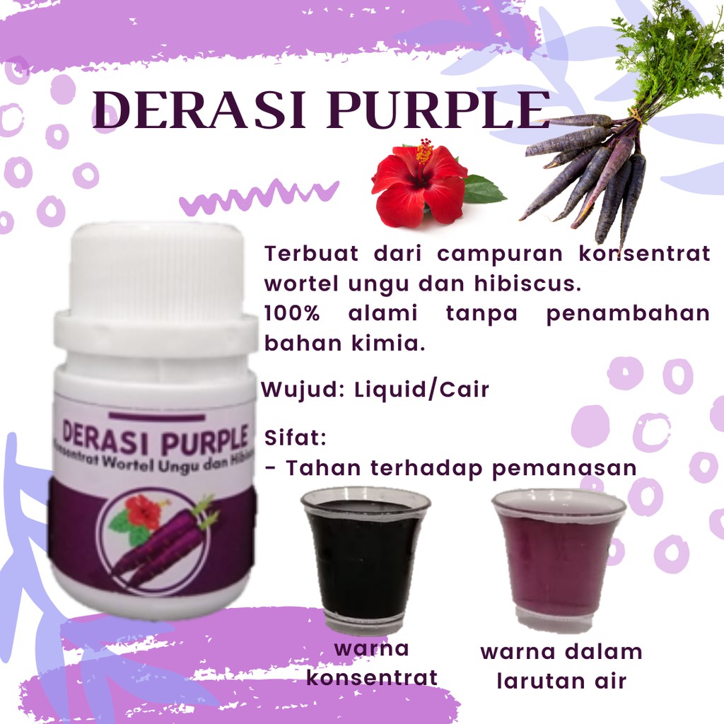 

Derasi Purple - Pewarna Makanan 100% Alami | Campuran Konsentrat Wortel Ungu dan Hibiscus | Ungu