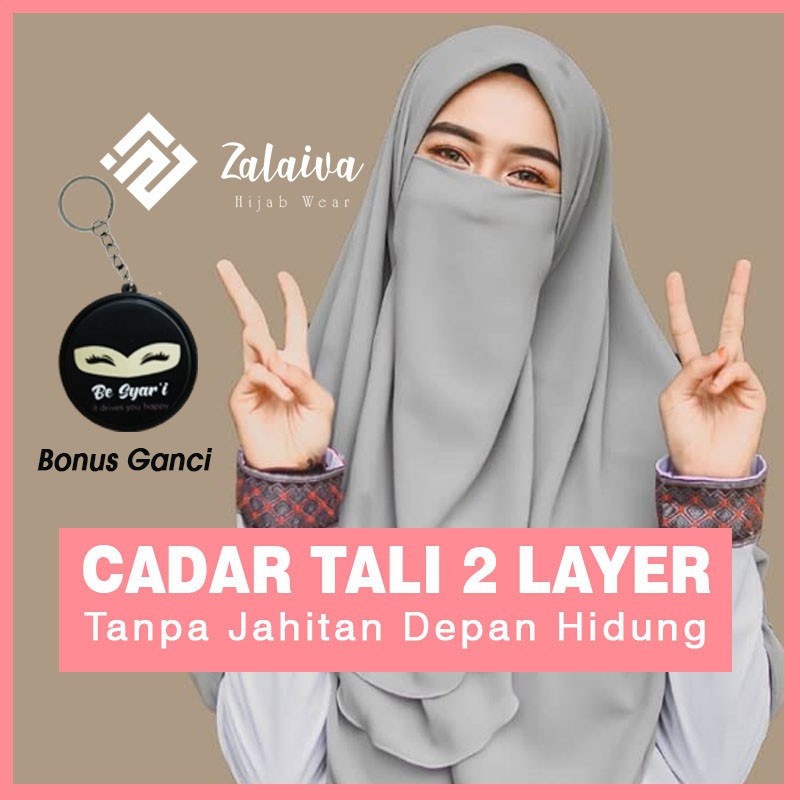 Niqab / Cadar Tali 2 Layer Sifon Ceruty Tanpa Jahitan Bawah Mata / Niqob / Jilbab