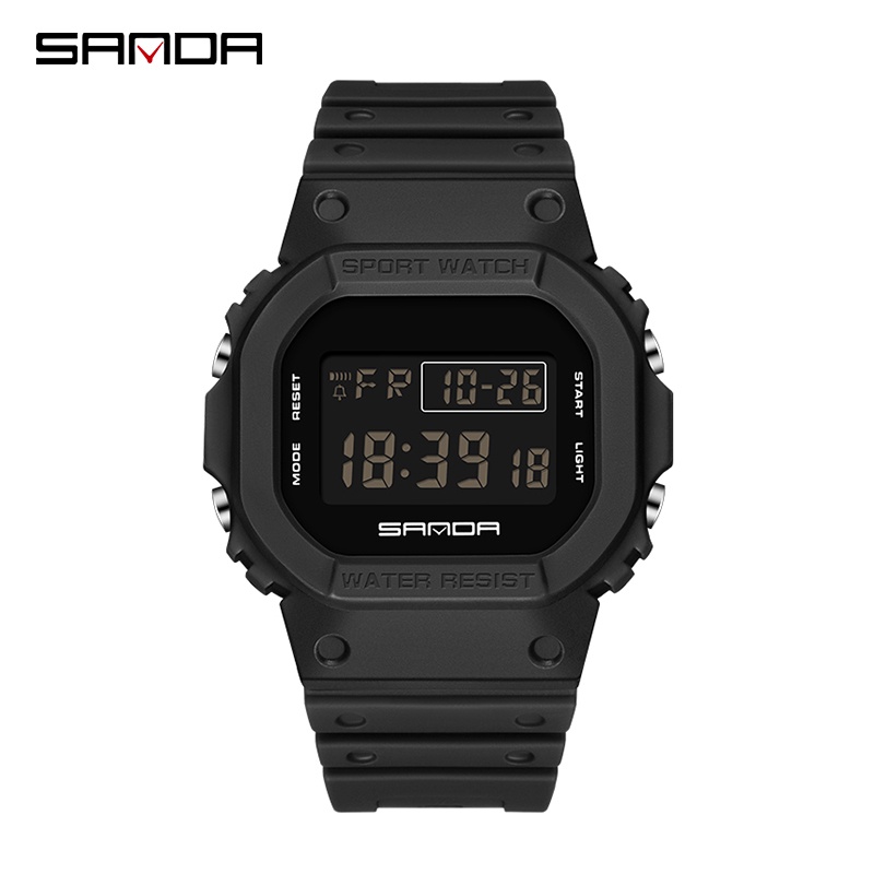 SANDA 2107 Jam Tangan Pria Wanita Digital Tali Rubber Shockproof Waterproof-Hitam Hitam