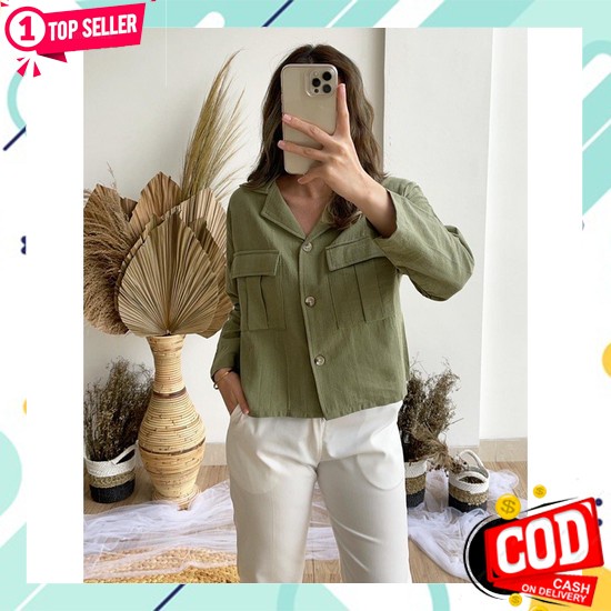 Kemeja Salur Original Distro Polos Garis Murah Z7O4 Kekinian Rayon Crop Wanita Balon Remaja Katun Ba