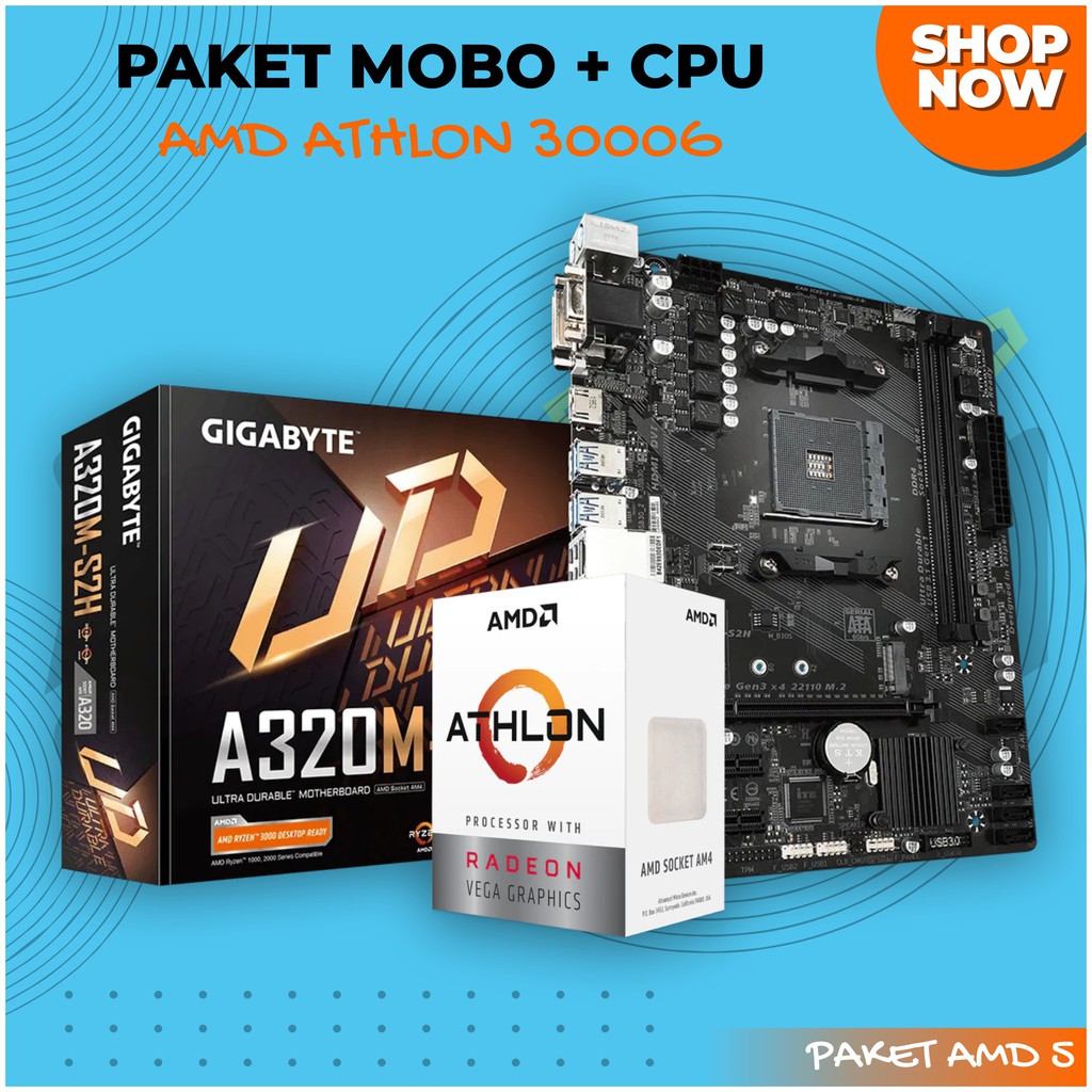 Paket Processor AMD Athlon 3000G + Motherboard Gigabyte GA-A320M-S2H