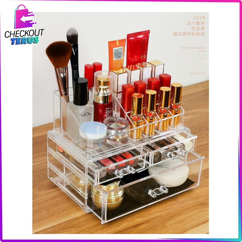 CT K16 Kotak Make Up Acrylic dengan 3 Laci Multifungsi Tempat Penyimpanan Rak Serbaguna Storage Box Cosmetic Rak Kosmetik Organizer