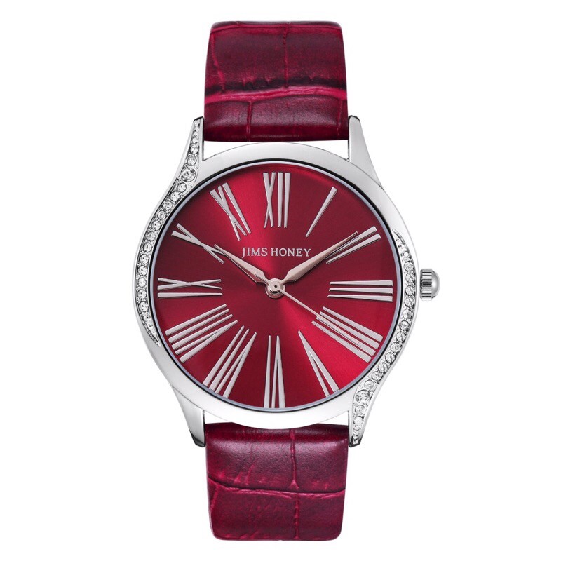 Jam Tangan Wanita Promo Jimshoney 8125 8125plus Watch Analog Jims Honey Sale Jam Murah bahan Kulit-8125plus red