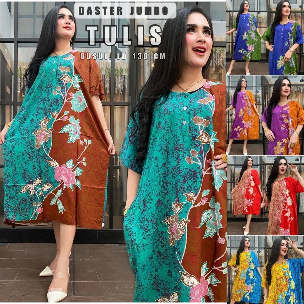 Daster Jumbo LD 130 CM Motif Tulis Lengan Pendek Kancing Depan BUMIL BUSUI MURAH PILIH WARNA BAHAN RAYON ADEM