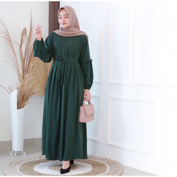 Baju Gamis Wanita Remaja Murah NB /XL Letsmuslimah Cewek Muslim Hijab Syari Muslimah 2021 Terbaru Lt-LARISA HIJAU BOTOL