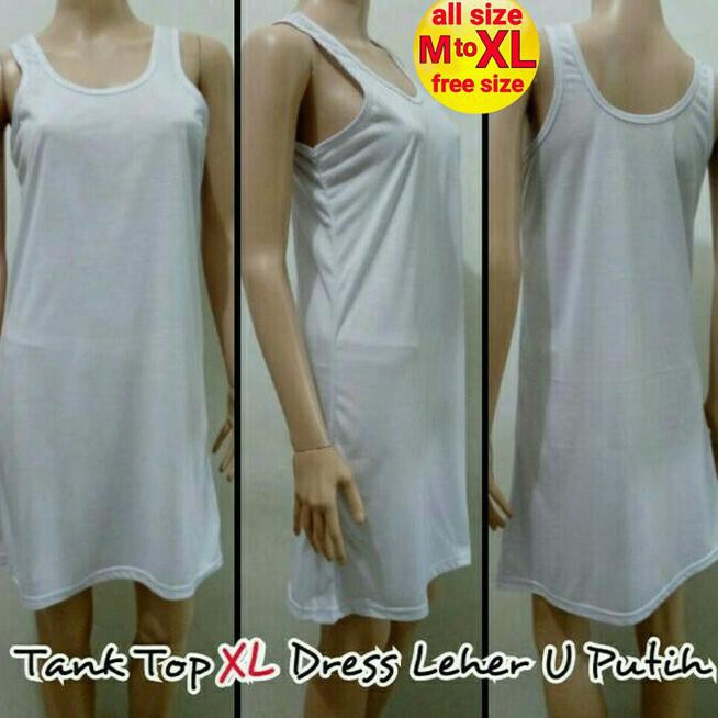 Mrfp Tank Top Xl Dress Leher U Putih - Melar | Dalaman Terusan Baju Tidur Wd4G