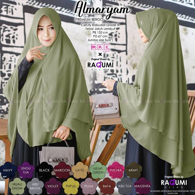 Bergo Instan Almaryam Jumbo Syari Ori Raqumi Hijab Bahab Ceruty Grosir Kerudung Termurah Solo