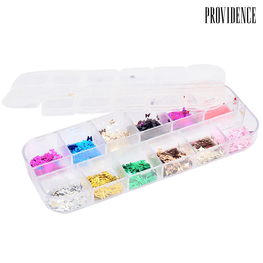 Providence 12 Grids Mirror Glitter Aluminum Foil Butterfly Nail Art Sequins Manicure Decor