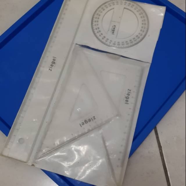 Set Penggaris Lurus Siku Busur Ziegel [PRELOVED] + FREE 4 Penggaris Butterfly