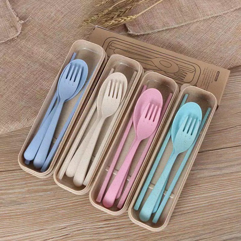 SET SENDOK GARPU SUMPIT TRAVEL / SET ALAT MAKAN BAHAN JERAMI / SET TRAVEL CUTLERY