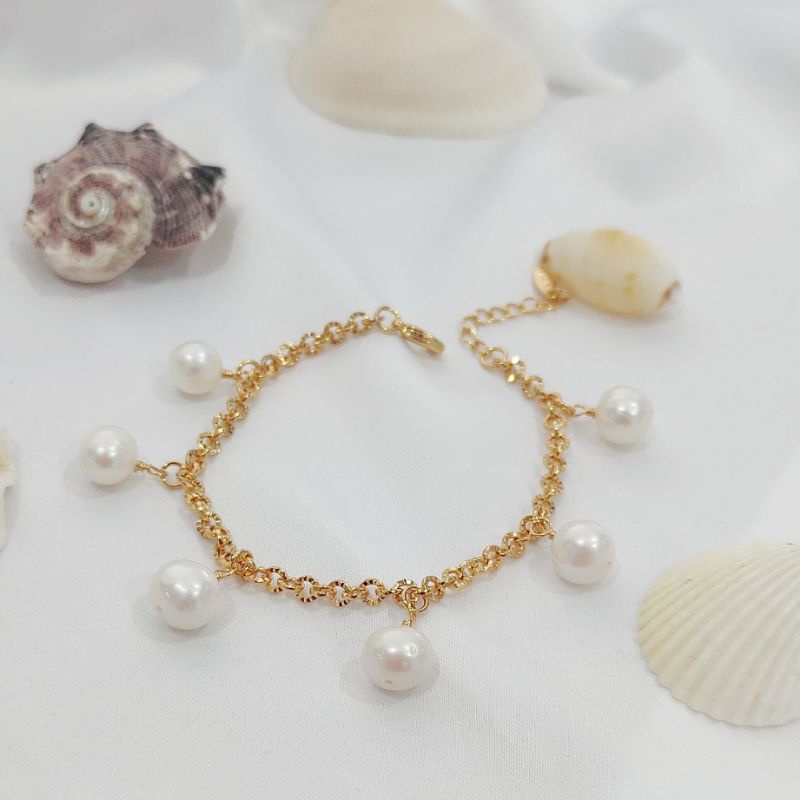 gelang rumbai mutiara tawar asli lombok Gelang rantai lapis emas Mutiara air tawar asli lombok Gelan