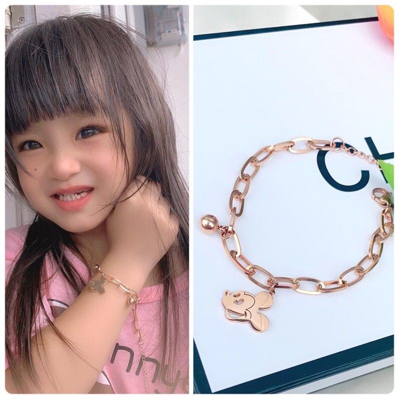 Gelang titanium paperclup anak dan dewasa rosegold