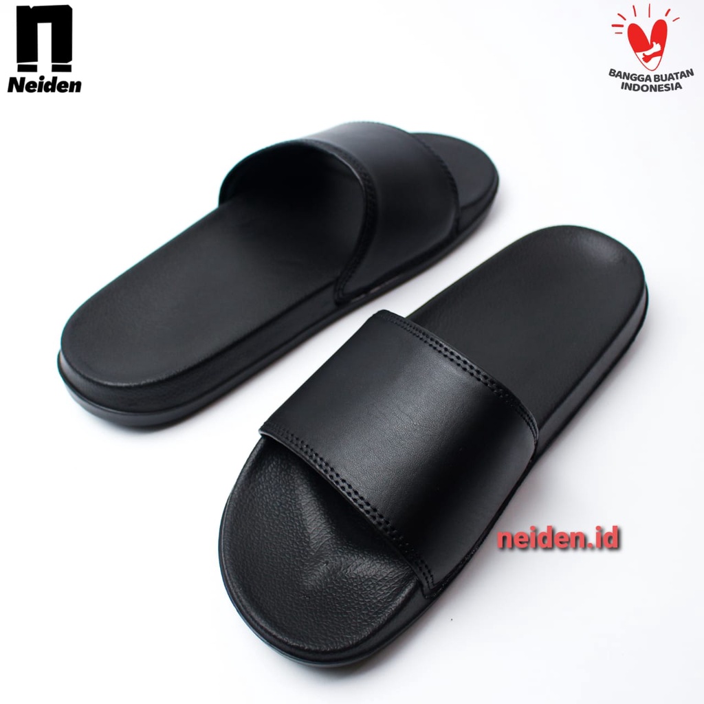 Sandal Slop Hitam Pria Wanita Slip On Flip Flop Basic Karet Distro Casual Anti Slip Quality Original by Neiden - (BISA COD)-Polosan Hitam